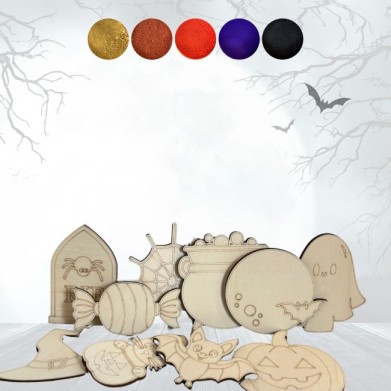 Illustration Kit peinture sur bois pour petits et grands, thème Halloween