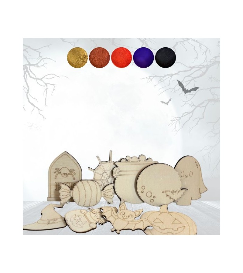 Illustration Kit peinture sur bois pour petits et grands, thème Halloween Illustration Kit peinture sur bois pour petits et grands, thème Halloween